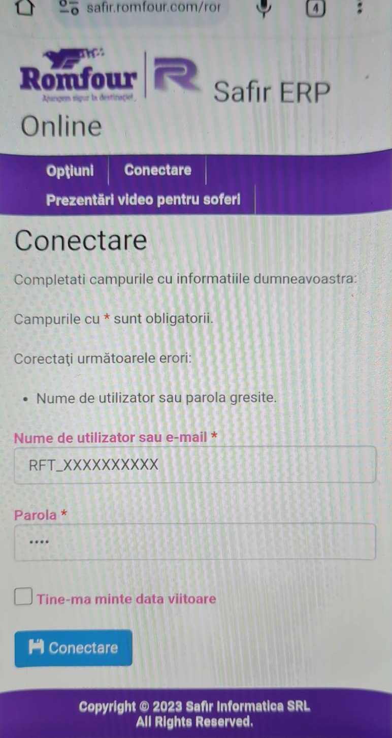 Eroare la conectare în Safir