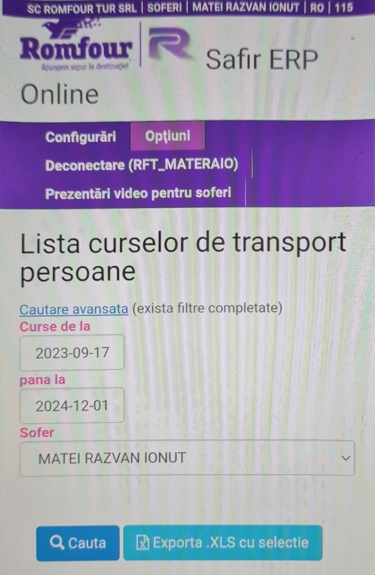 Selecție interval dată curse