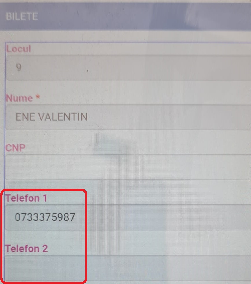 Numere de telefon pasager în bilete